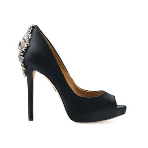 BADGLEY MISCHKA- WOMEN'S KIARA EMBELLISHED PEEP-TOE PUMP- BLACK…Size 5.5M